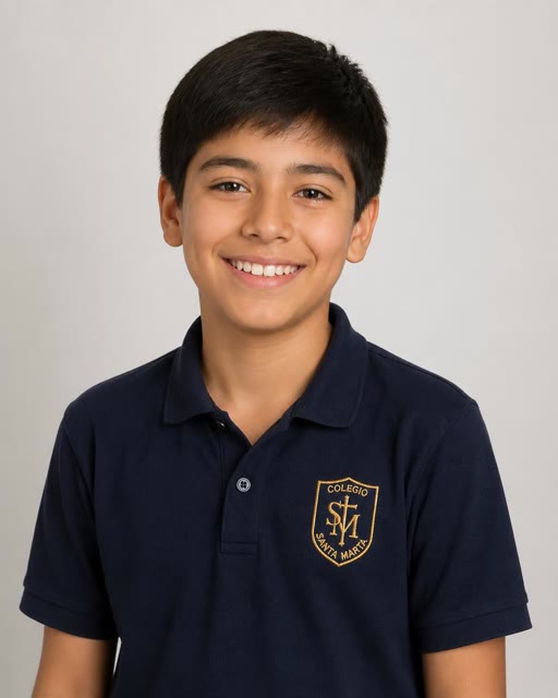 Estudiante varón con polo de colegio en versión informal de retrato escolar con IA