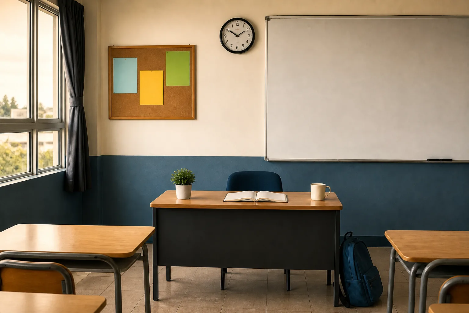 La misma sala escolar con un filtro general de color