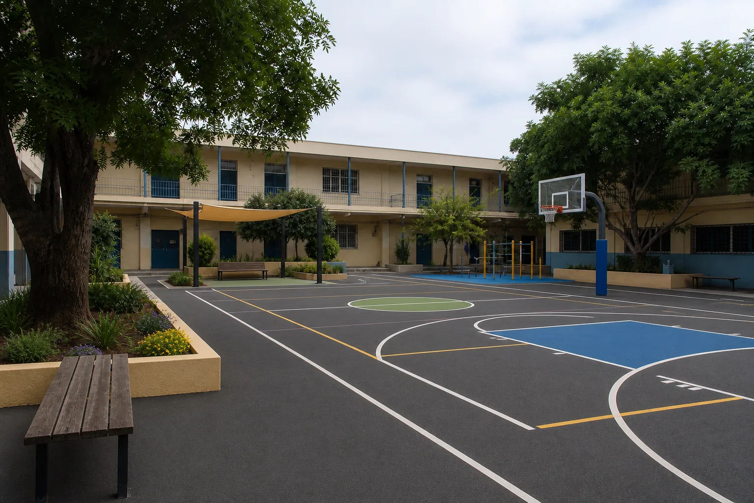 Visualización ficticia de un proyecto futuro para un patio escolar
